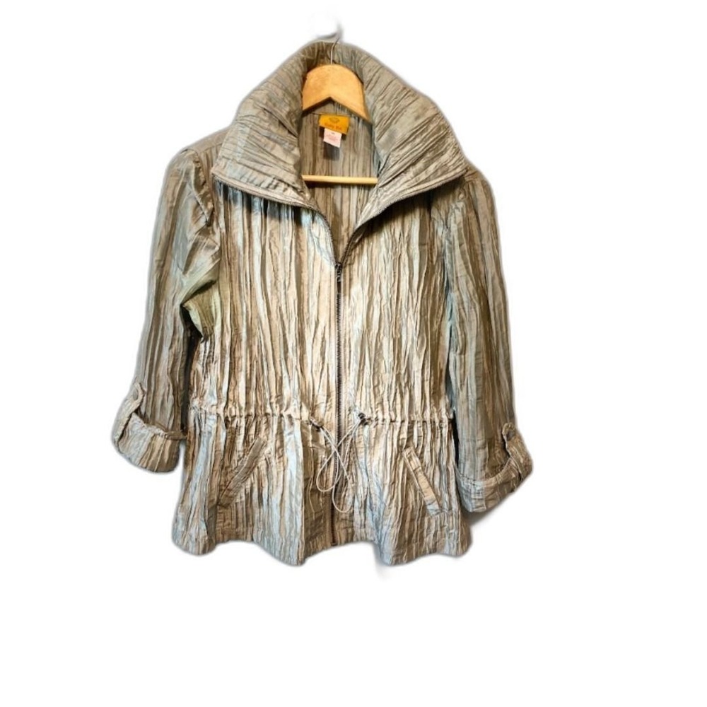 Ruby Rd Gray Crinkle Jacket Women's Size 10 Zip Front Lightweight Career Shimmer
